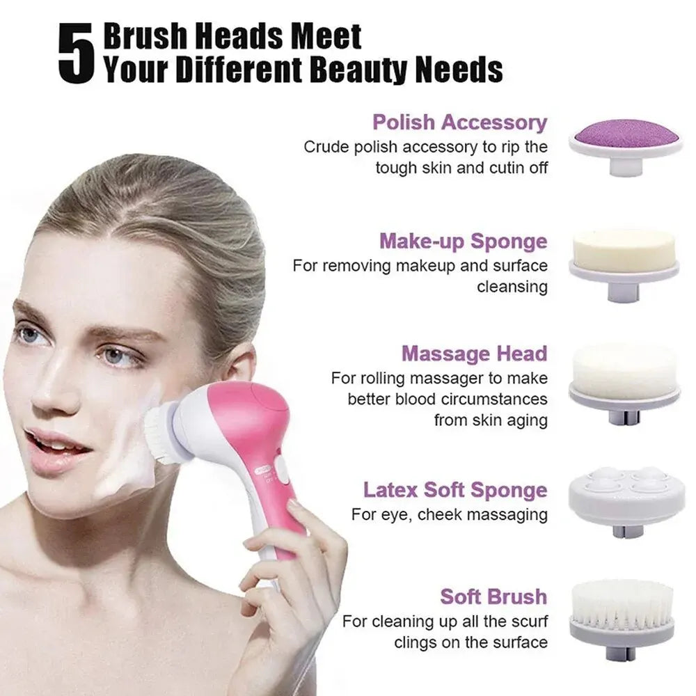Electric 5 in 1 Facial Brush Facial Massage Spa Skin Instrument Vacuum Pore Cleaner Meter Blackhead Cleaning Cleanser Tools