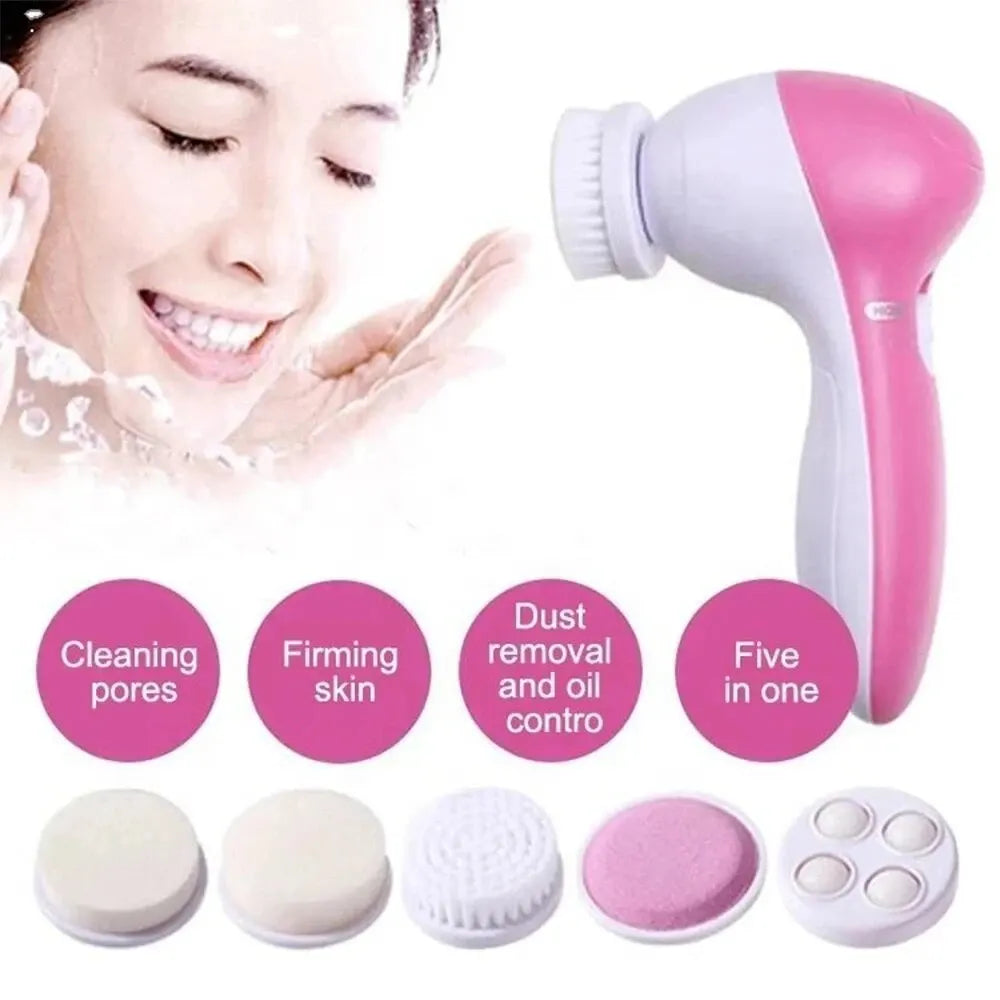 Electric 5 in 1 Facial Brush Facial Massage Spa Skin Instrument Vacuum Pore Cleaner Meter Blackhead Cleaning Cleanser Tools