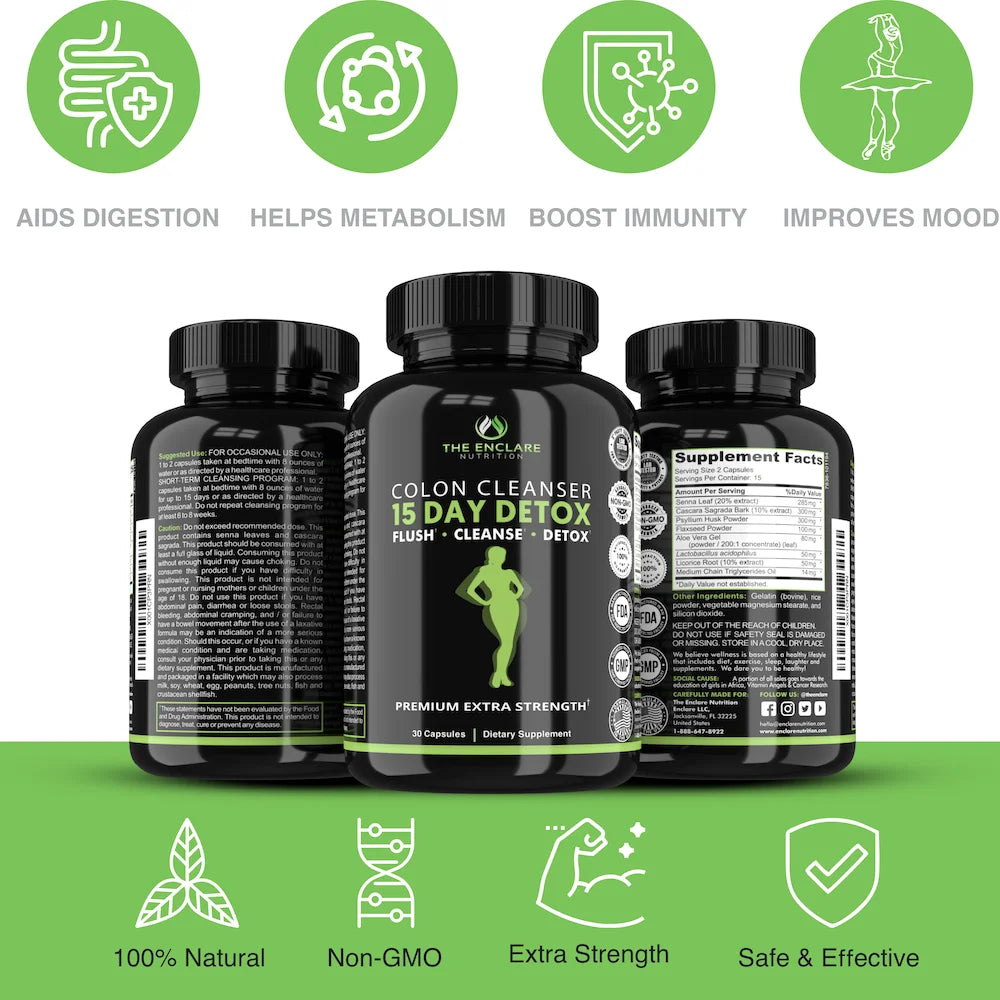 15-Day Colon Cleanse Detox for Weight Loss, Metabolism Booster, 30Ct with Box